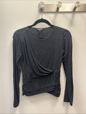 Express Black Long-Sleeve Draped Wrap Top